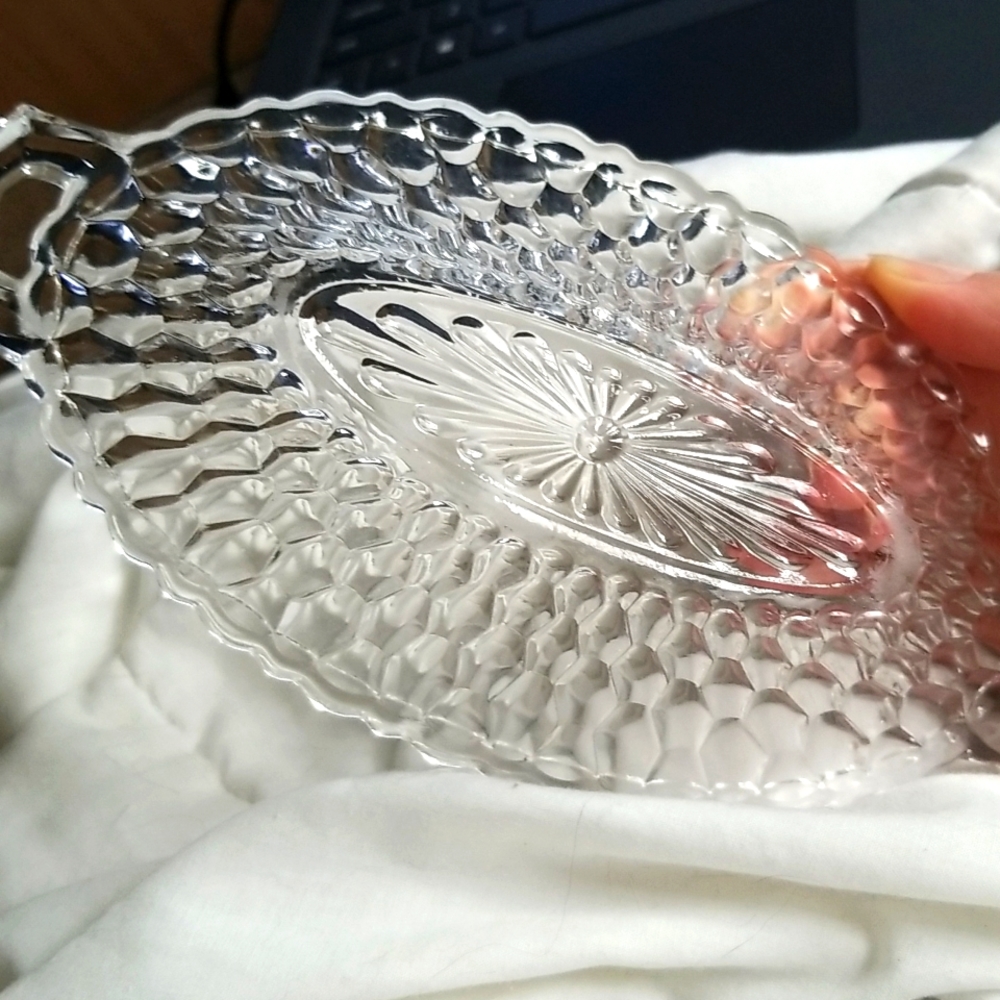 Vintage Crystal Bowl New Depression Glass Centerpiece Cottage Farm New Copy 🇺🇦